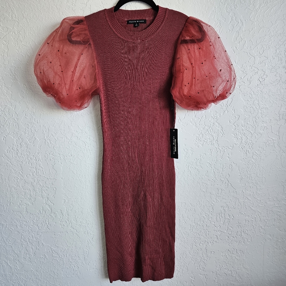 NWT Haute Monde Form Fitting Ribbed Cocktail Dress. Rose Barbiecore Sz S/M/L